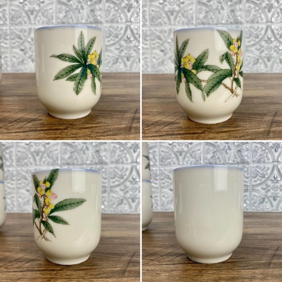 Vintage Japanese Tea Cups, Set of 4, Asian Floral, Saki Cups, Handleless Mugs - Picture 5 of 10
